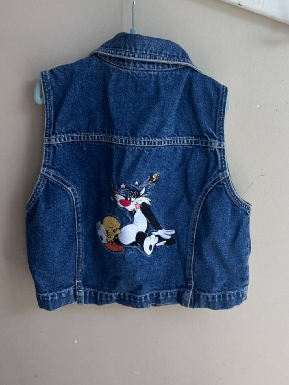 💙🐱🐤 Vintage Warner Bros. Looney Tunes Sylvester & Tweety Denim Vest – Kids L